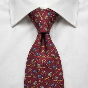 Jim Thompson Silk Tie Burgundy Red Elephant Palm Tree Pattern Geometric Men's